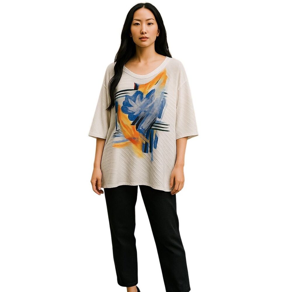 Onque Casual Women's 2X Floral Print Blouse Multicolor Spring Top